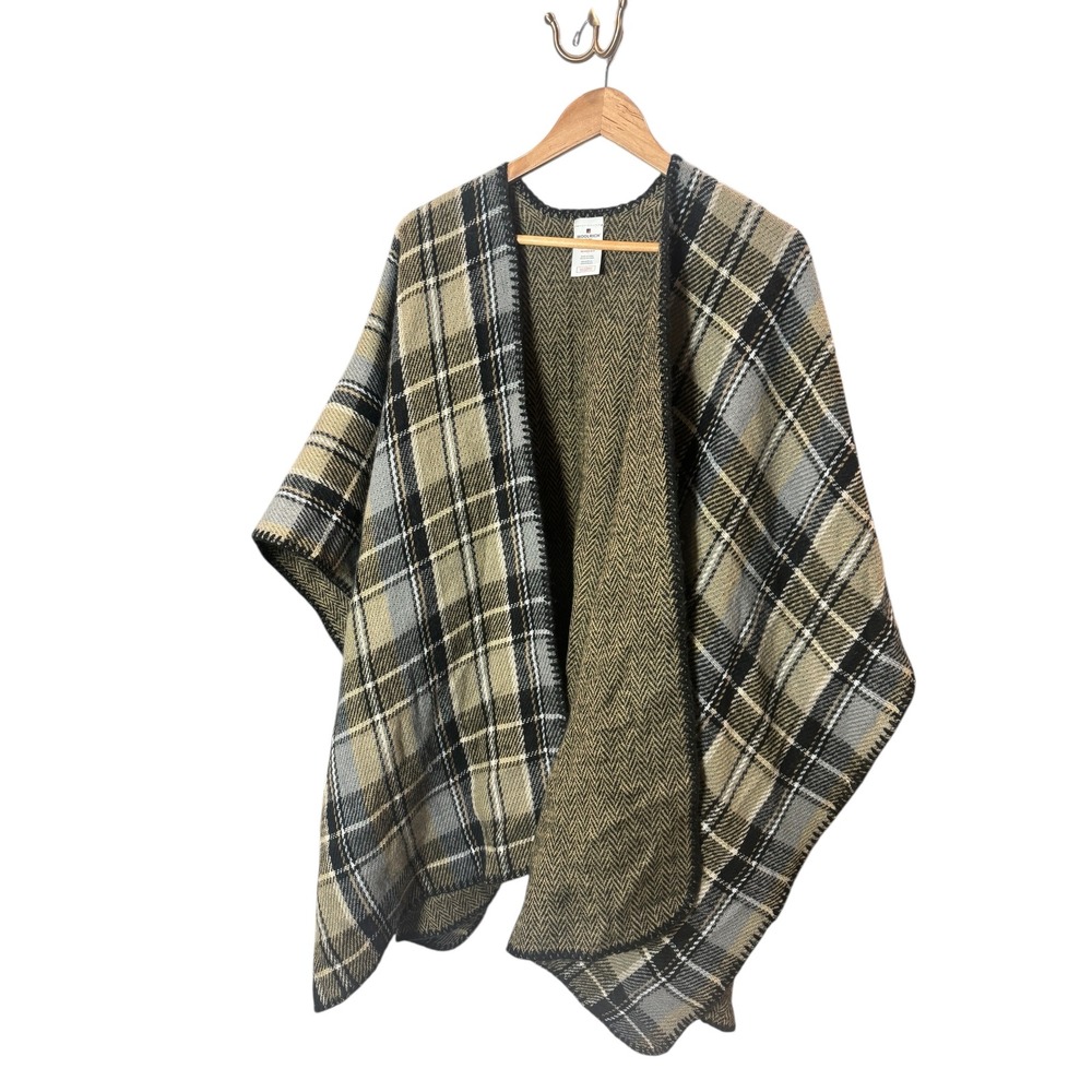 Woolrich Reversible Plaid Herringbone Poncho Wrap One Size Acrylic